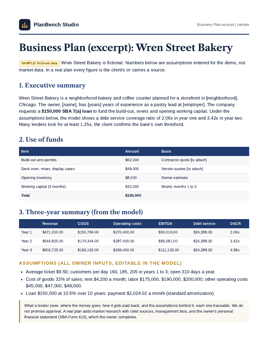 Sample business plan excerpt